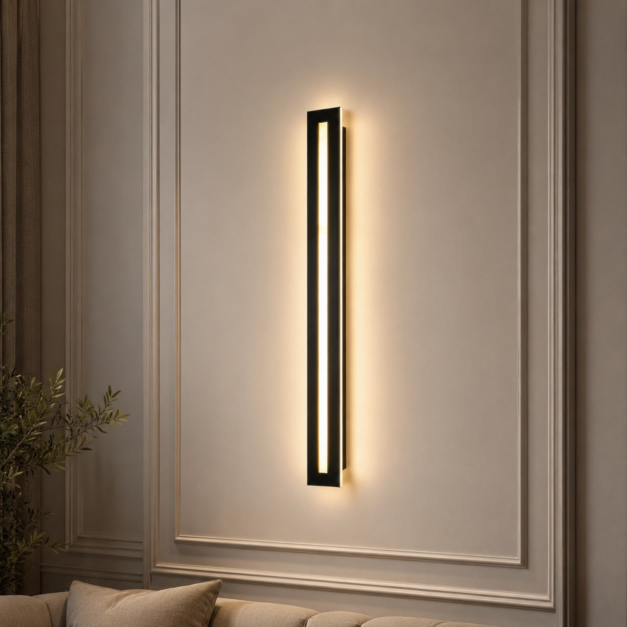Moderne lineare LED-Wandleuchte, Eisenkorpus mit Acrylschirm und drei Farbtemperaturmodi | ribuella