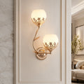 Moderne florale Wandleuchte mit zwei Lichtquellen, Wandmontage, aus Glas und Metall, LED-Leuchte für die Wohnraumbeleuchtung | ribuella