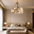 Modern Chandelier Light Adjustable Hanging Copper Frame Ripple Glass 6 or 8 Light Options | ribuella