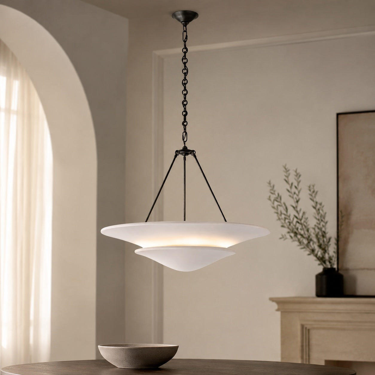ヴィンテージフレンチシャンデリアライト 調節可能 吊り下げ式 銅製 ホワイト plaster LED 12W 3000K | ribuella