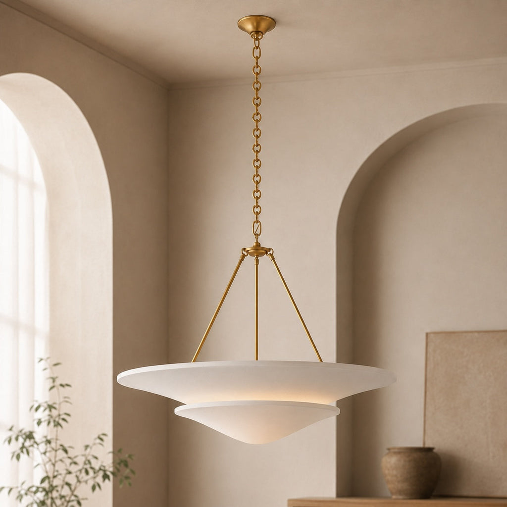 ヴィンテージフレンチシャンデリアライト 調節可能 吊り下げ式 銅製 ホワイト plaster LED 12W 3000K | ribuella