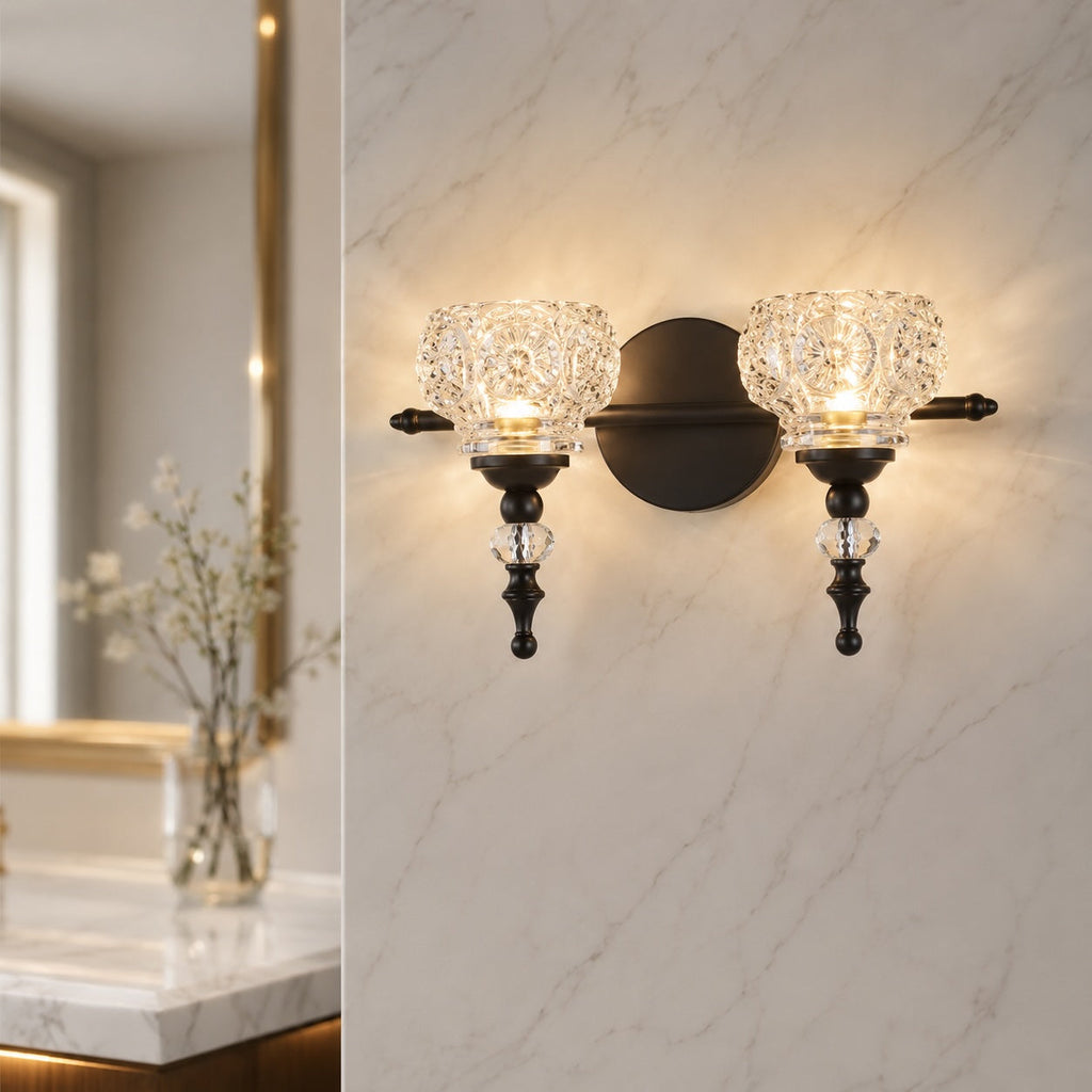 Contemporary Wall Sconce Lighting Iron and Glass Wall Light Adjustable for Bathroom Vanity | ribuella
