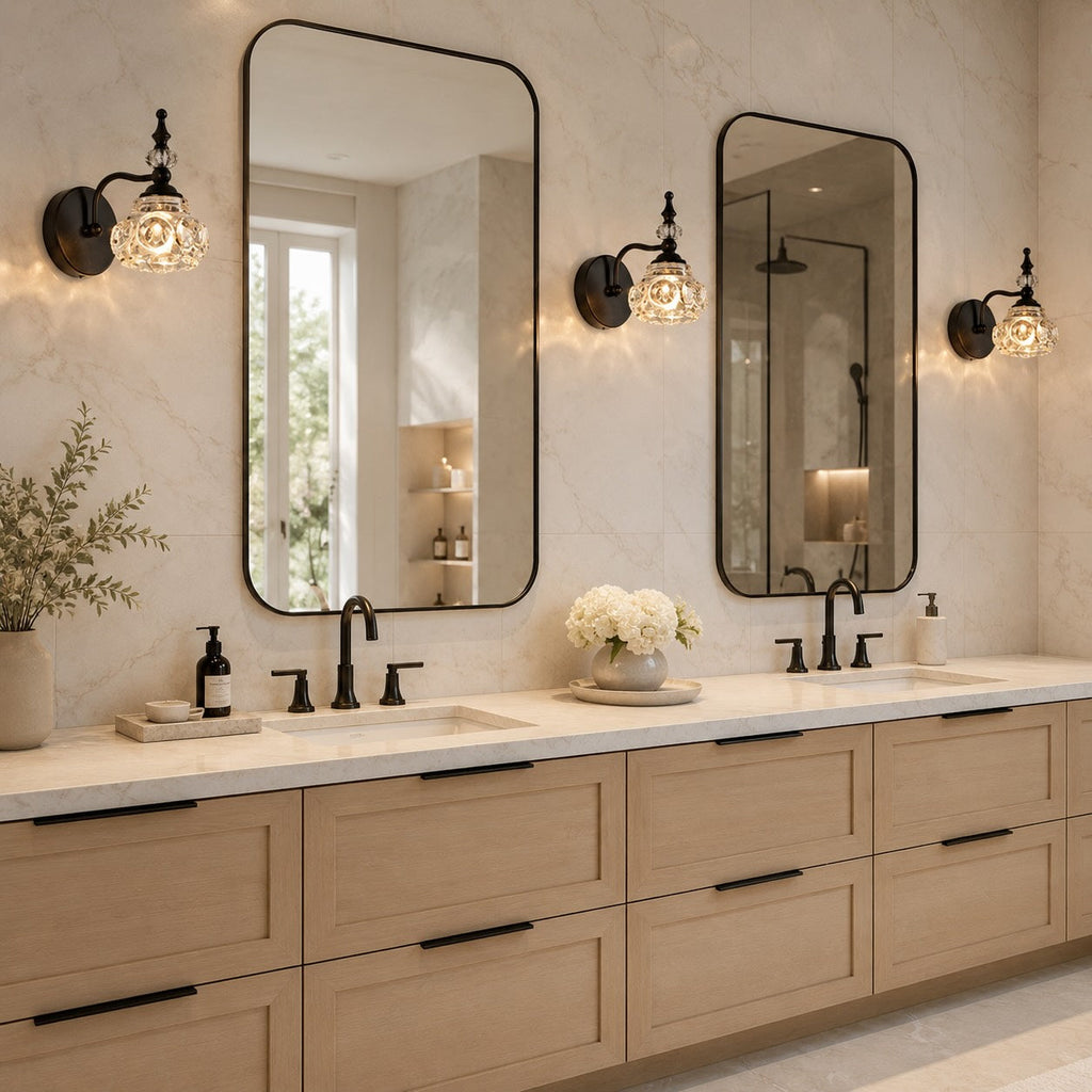 Contemporary Wall Sconce Lighting Iron and Glass Wall Light Adjustable for Bathroom Vanity | ribuella