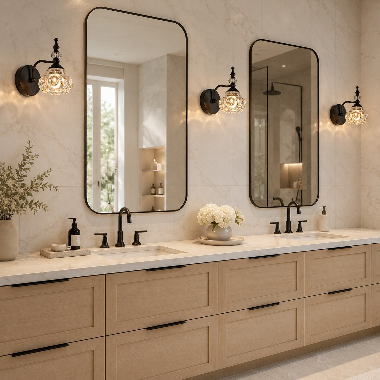 Contemporary Wall Sconce Lighting Iron and Glass Wall Light Adjustable for Bathroom Vanity | ribuella