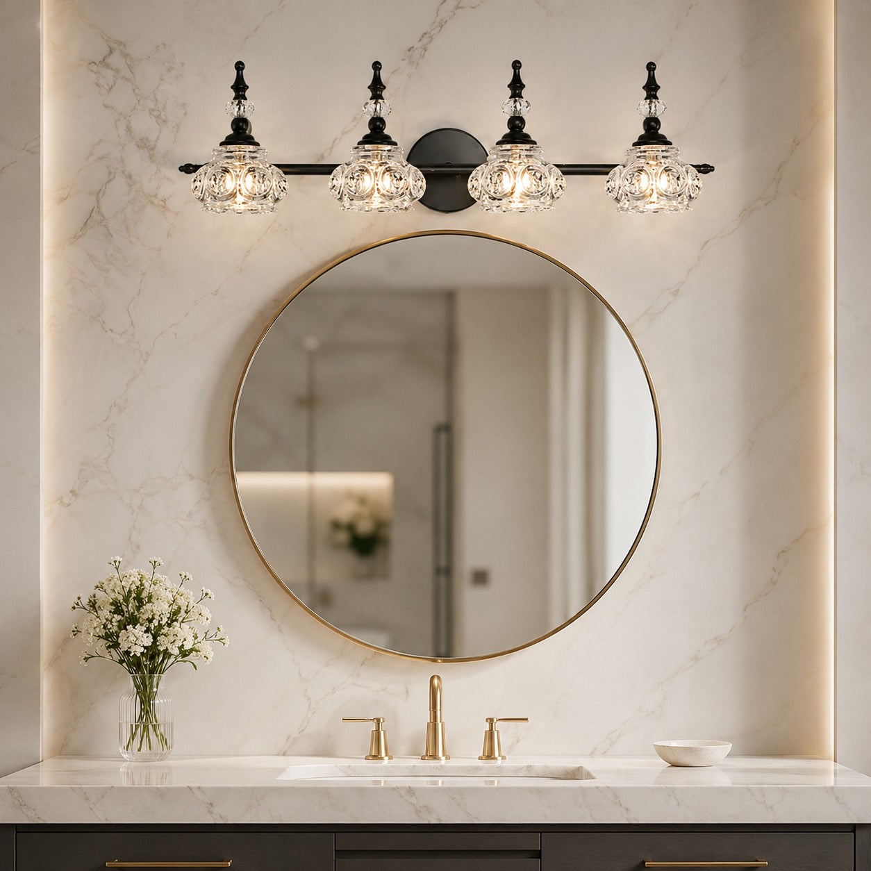 Contemporary Wall Sconce Lighting Iron and Glass Wall Light Adjustable for Bathroom Vanity | ribuella