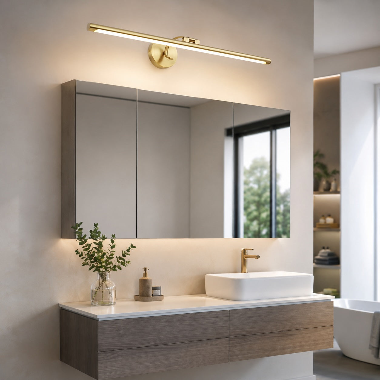 Modern Minimalist Wall Sconce Light Wall Mounted Copper Acrylic LED Bathroom Vanity Lamp | ribuella