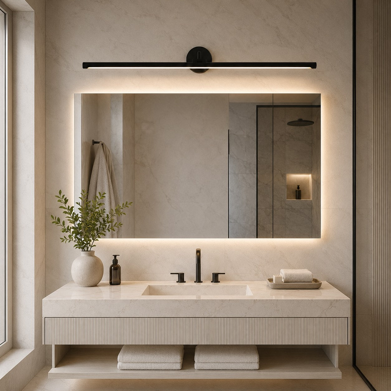 Modern Minimalist Wall Sconce Light Wall Mounted Copper Acrylic LED Bathroom Vanity Lamp | ribuella
