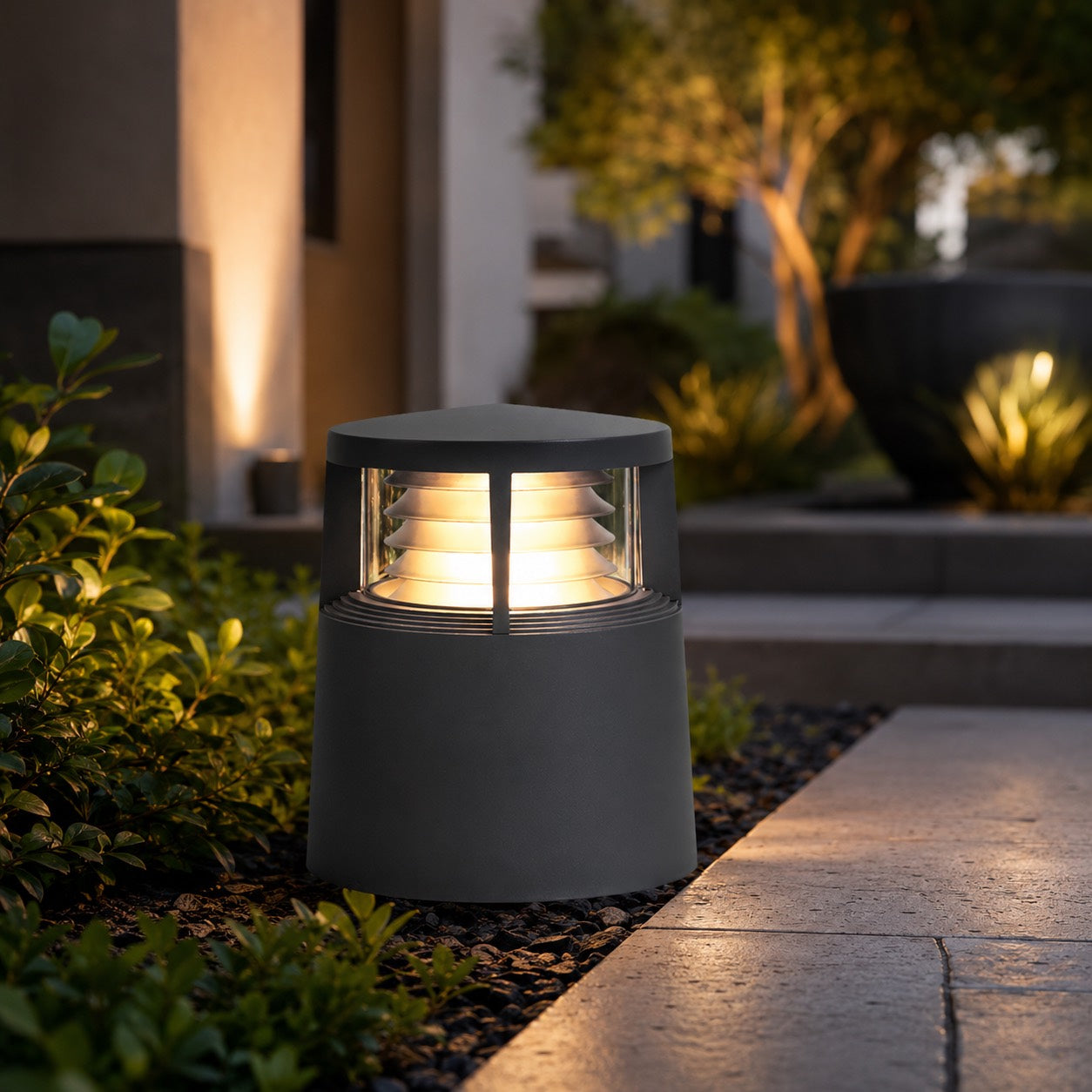 Modern Solar Garden Lights LED Bollard Light Ground Mounted Aluminum Waterproof 18W 3000K Warm White | ribuella