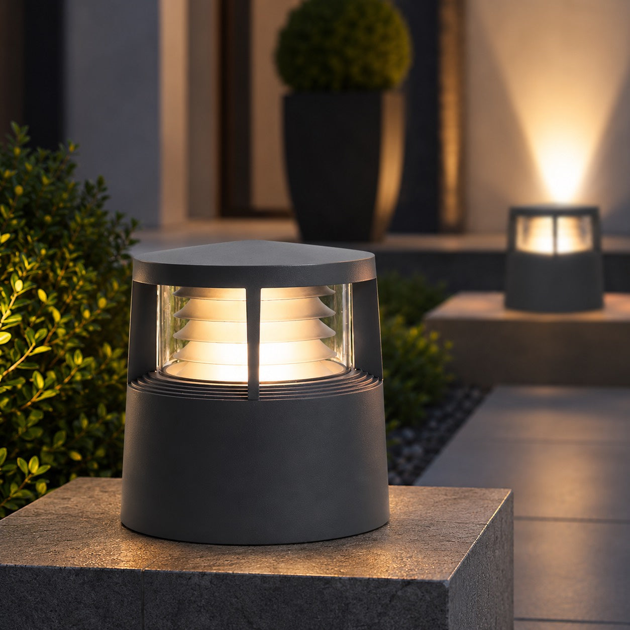 Modern Solar Garden Lights LED Bollard Light Ground Mounted Aluminum Waterproof 18W 3000K Warm White | ribuella