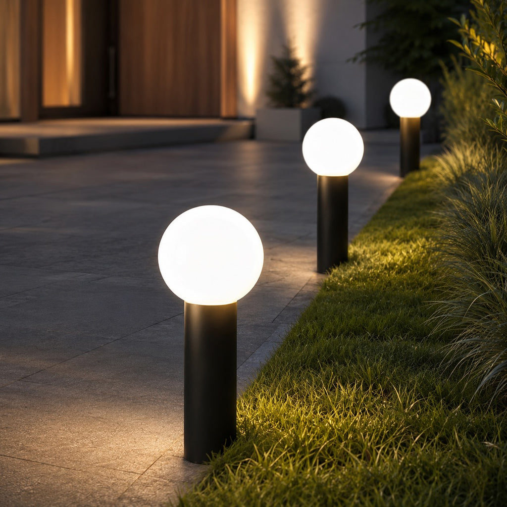 Modern Round Bollard Light LED Waterproof Black Metal Ground Mounted Outdoor Fixture | ribuella