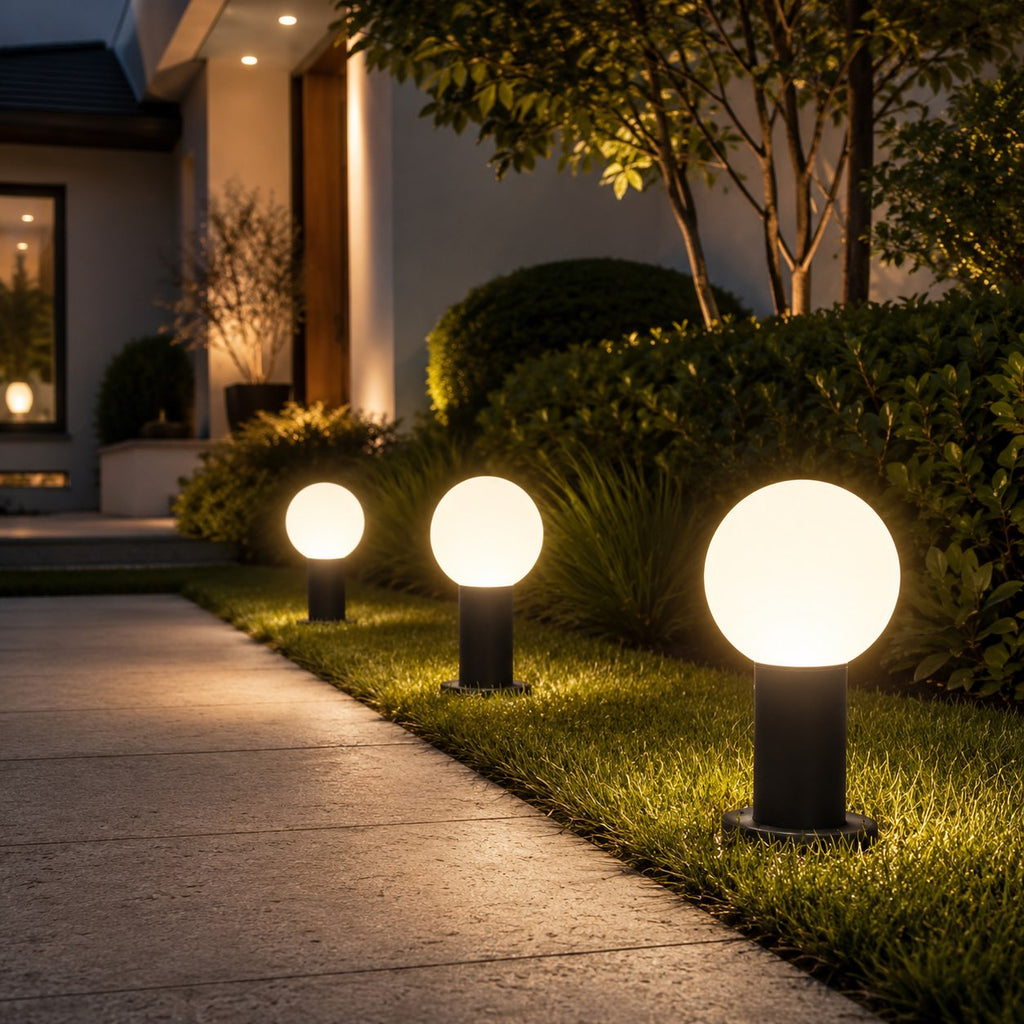 Modern Round Bollard Light LED Waterproof Black Metal Ground Mounted Outdoor Fixture | ribuella