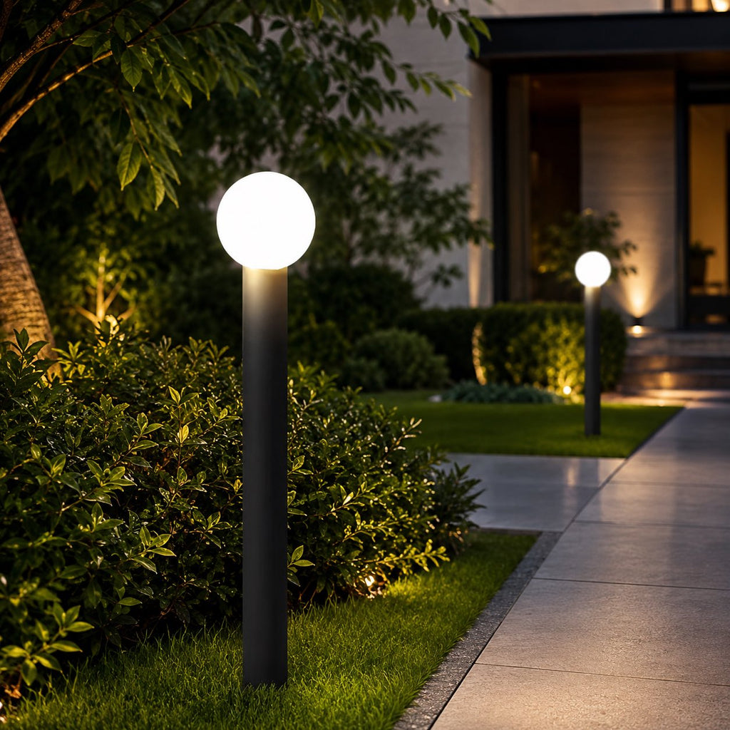 Modern Round Bollard Light LED Waterproof Black Metal Ground Mounted Outdoor Fixture | ribuella