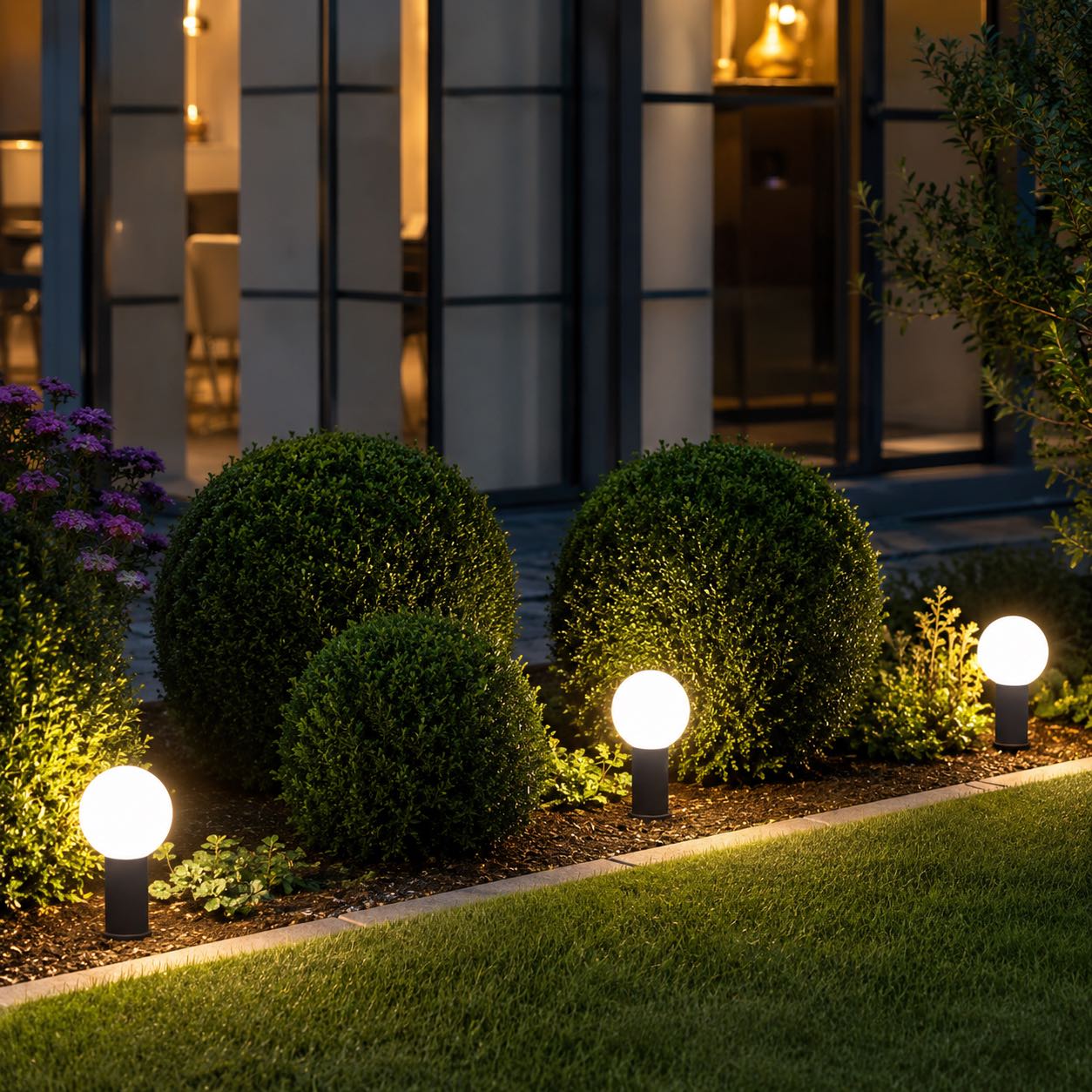 Modern Round Bollard Light LED Waterproof Black Metal Ground Mounted Outdoor Fixture | ribuella