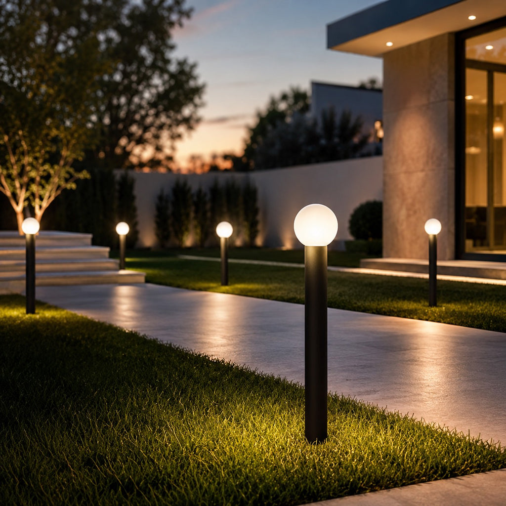 Modern Round Bollard Light LED Waterproof Black Metal Ground Mounted Outdoor Fixture | ribuella