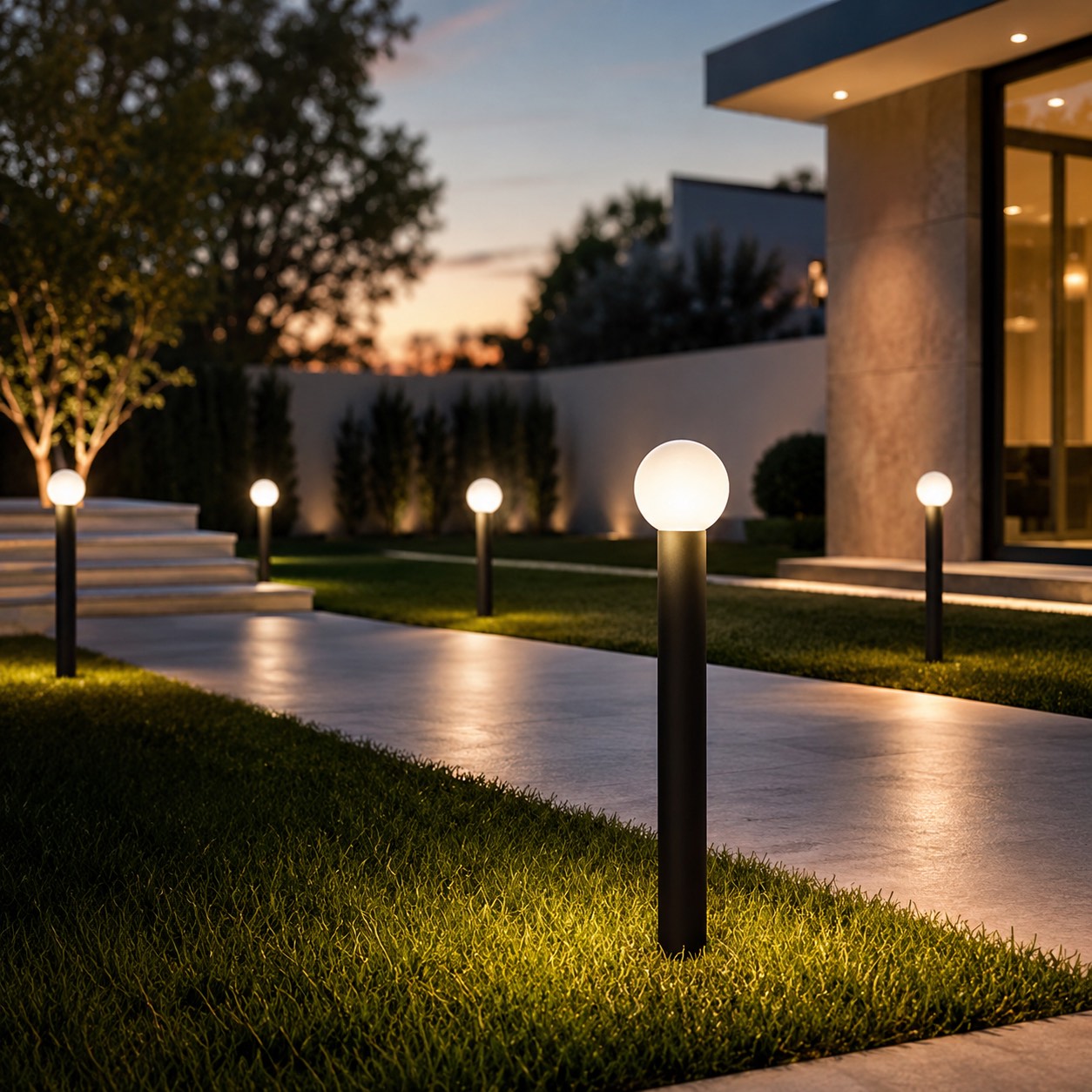Modern Round Bollard Light LED Waterproof Black Metal Ground Mounted Outdoor Fixture | ribuella
