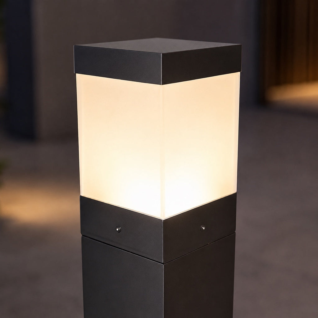 Modern Square Bollard Light Ground Mounted Aluminum 7W COB Warm White IP65 Waterproof | ribuella