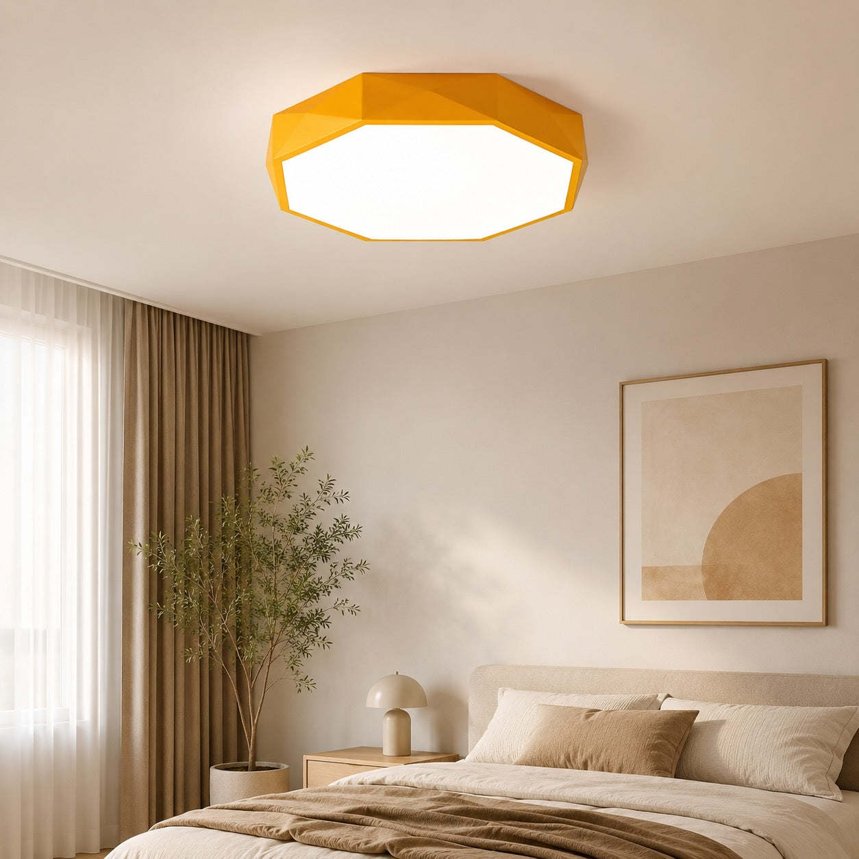 Plafondlamp in Scandinavische stijl, LED-metalen armatuur, dimbaar, achthoekig ontwerp voor de slaapkamer | ribuella