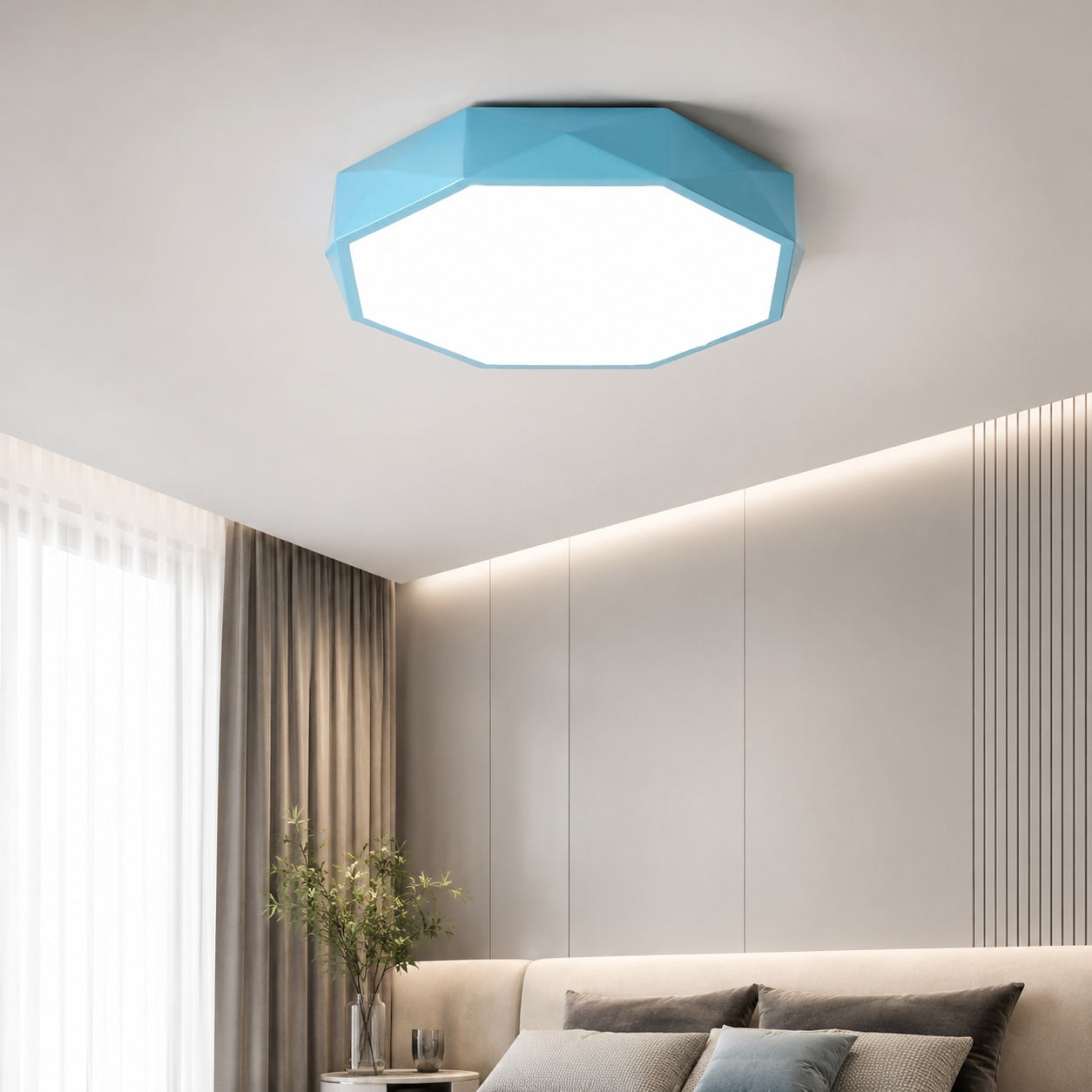 Plafondlamp in Scandinavische stijl, LED-metalen armatuur, dimbaar, achthoekig ontwerp voor de slaapkamer | ribuella