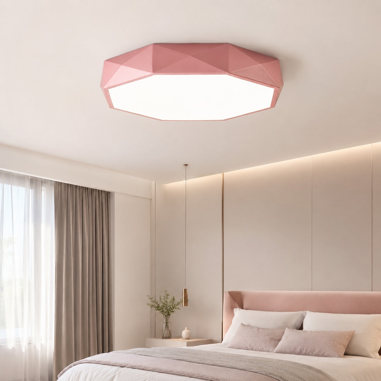 Plafondlamp in Scandinavische stijl, LED-metalen armatuur, dimbaar, achthoekig ontwerp voor de slaapkamer | ribuella