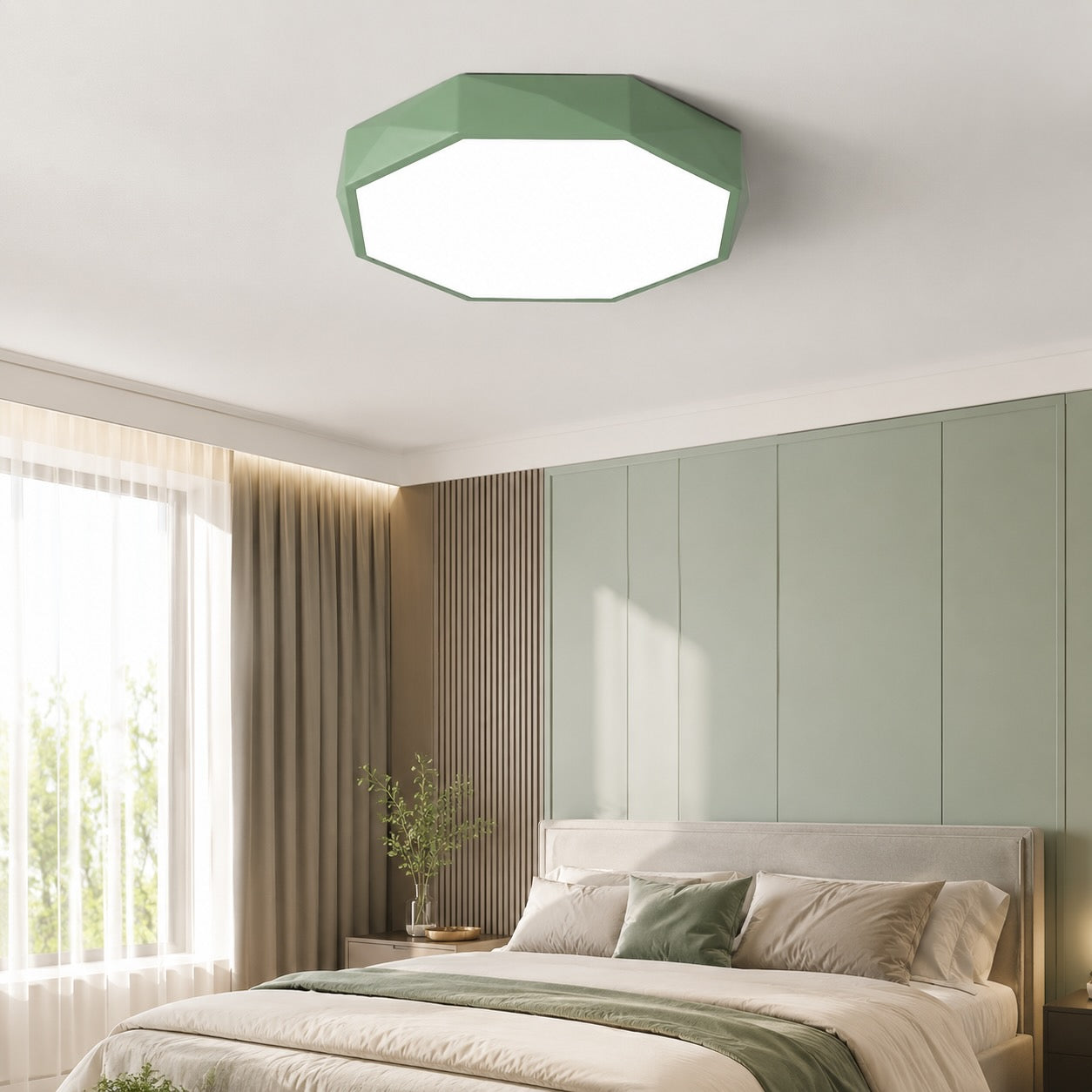 Plafondlamp in Scandinavische stijl, LED-metalen armatuur, dimbaar, achthoekig ontwerp voor de slaapkamer | ribuella