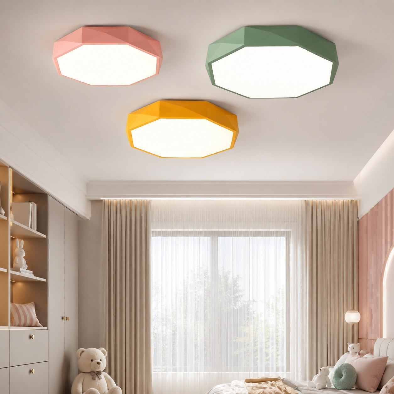 Plafondlamp in Scandinavische stijl, LED-metalen armatuur, dimbaar, achthoekig ontwerp voor de slaapkamer | ribuella