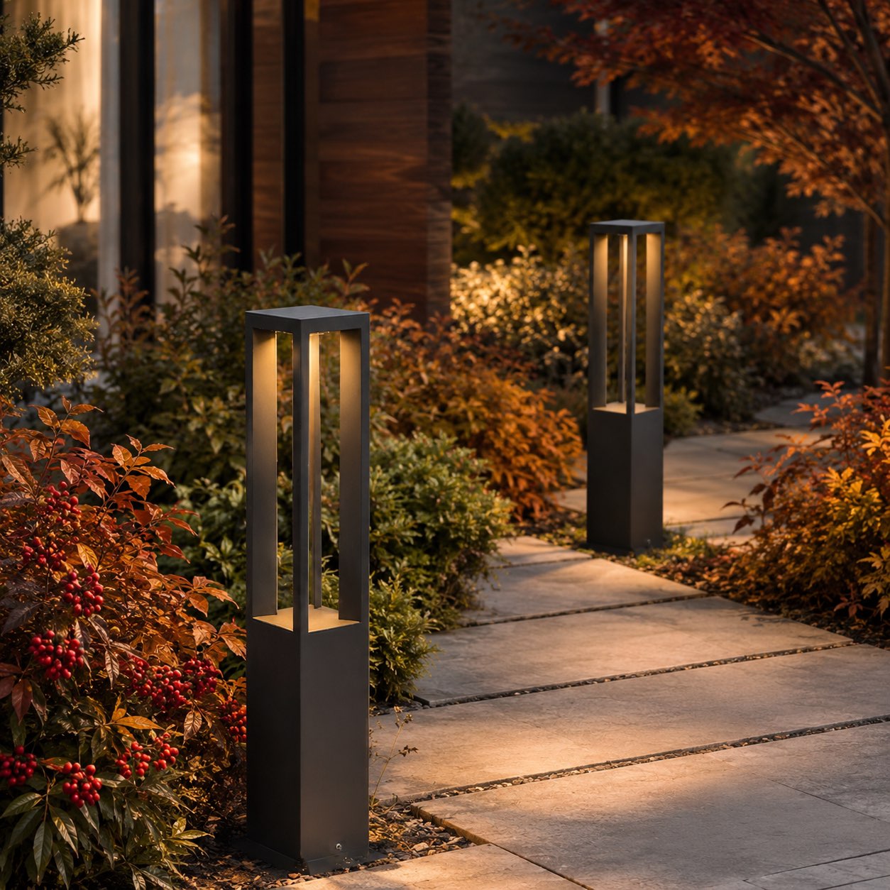 Modern LED Bollard Light Adjustable Height Black Aluminum IP54 Warm White Garden Fixture | ribuella