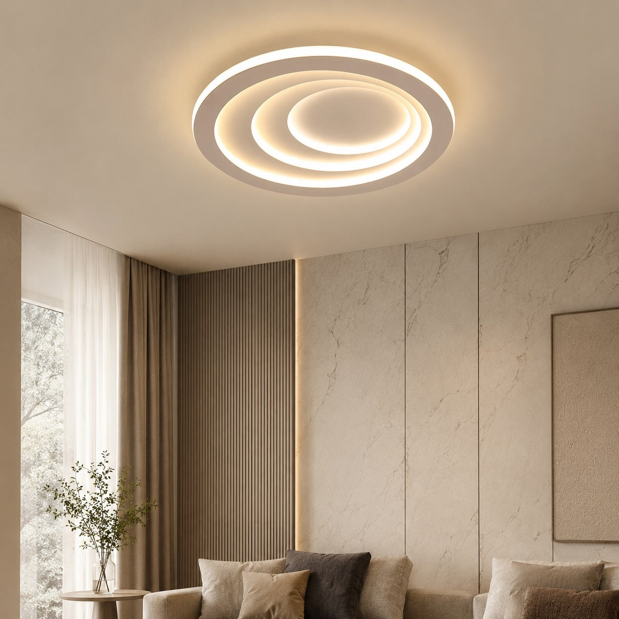 Flache Deckenleuchte im nordischen Stil mit geometrischem Acrylschirm und energieeffizienter LED | ribuella