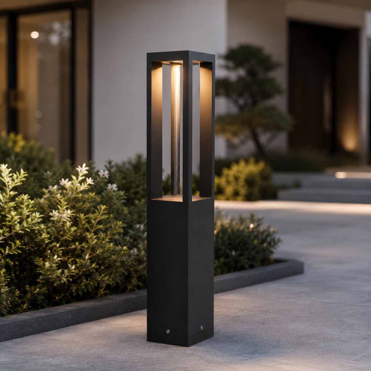 Modern LED Bollard Light Adjustable Height Black Aluminum IP54 Warm White Garden Fixture | ribuella