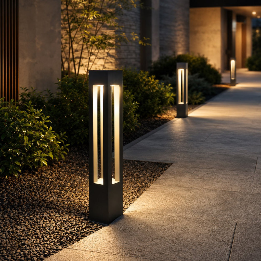 Modern LED Bollard Light Adjustable Height Black Aluminum IP54 Warm White Garden Fixture | ribuella