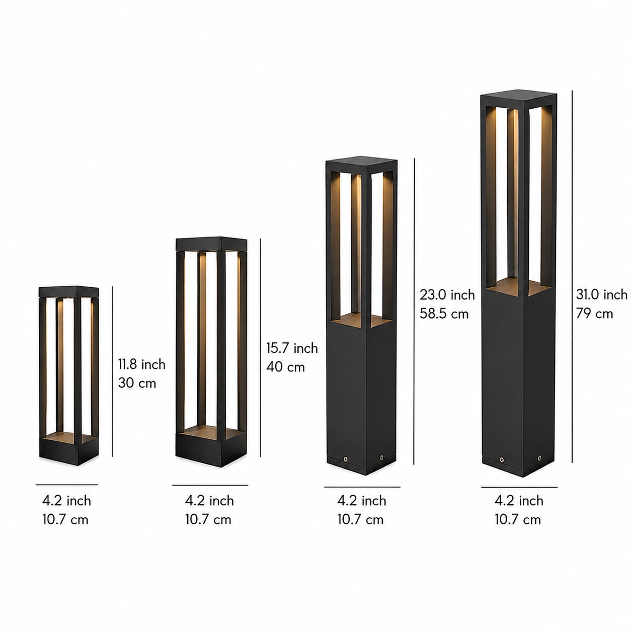 Modern LED Bollard Light Adjustable Height Black Aluminum IP54 Warm White Garden Fixture | ribuella