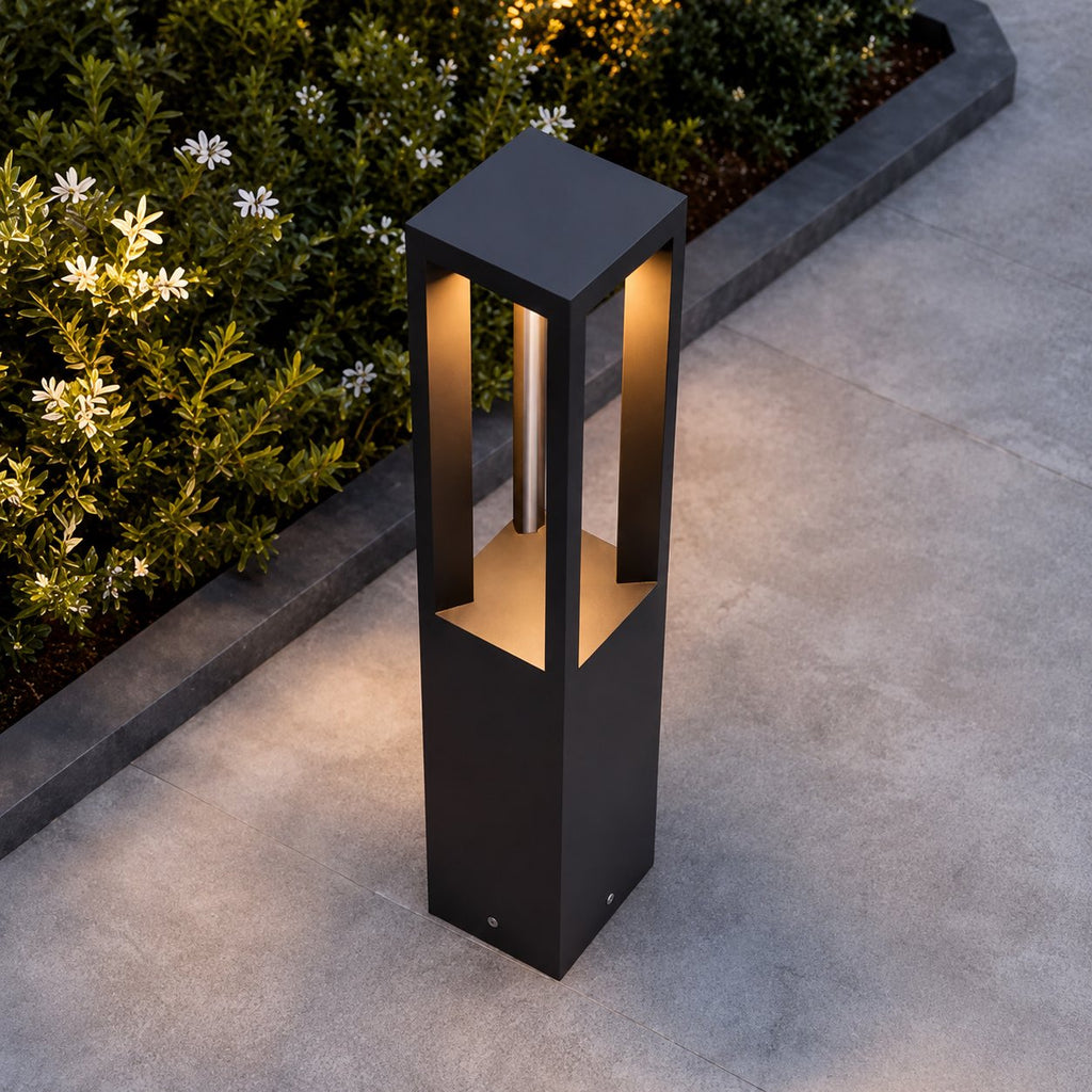 Modern LED Bollard Light Adjustable Height Black Aluminum IP54 Warm White Garden Fixture | ribuella