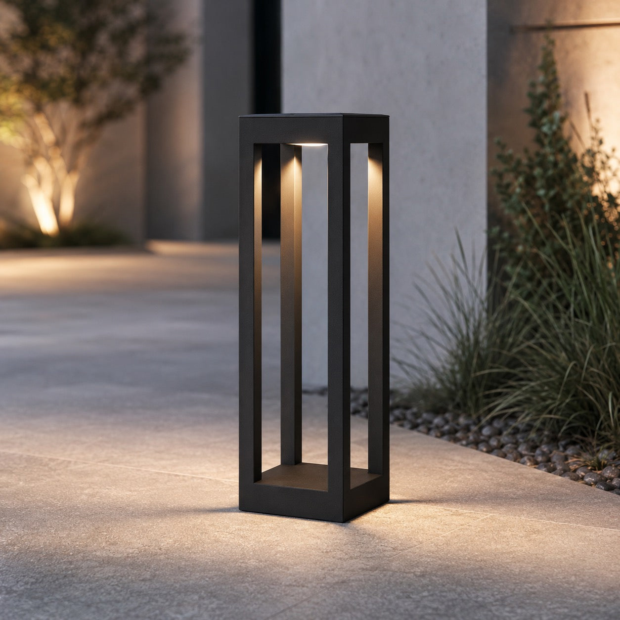 Modern LED Bollard Light Adjustable Height Black Aluminum IP54 Warm White Garden Fixture | ribuella