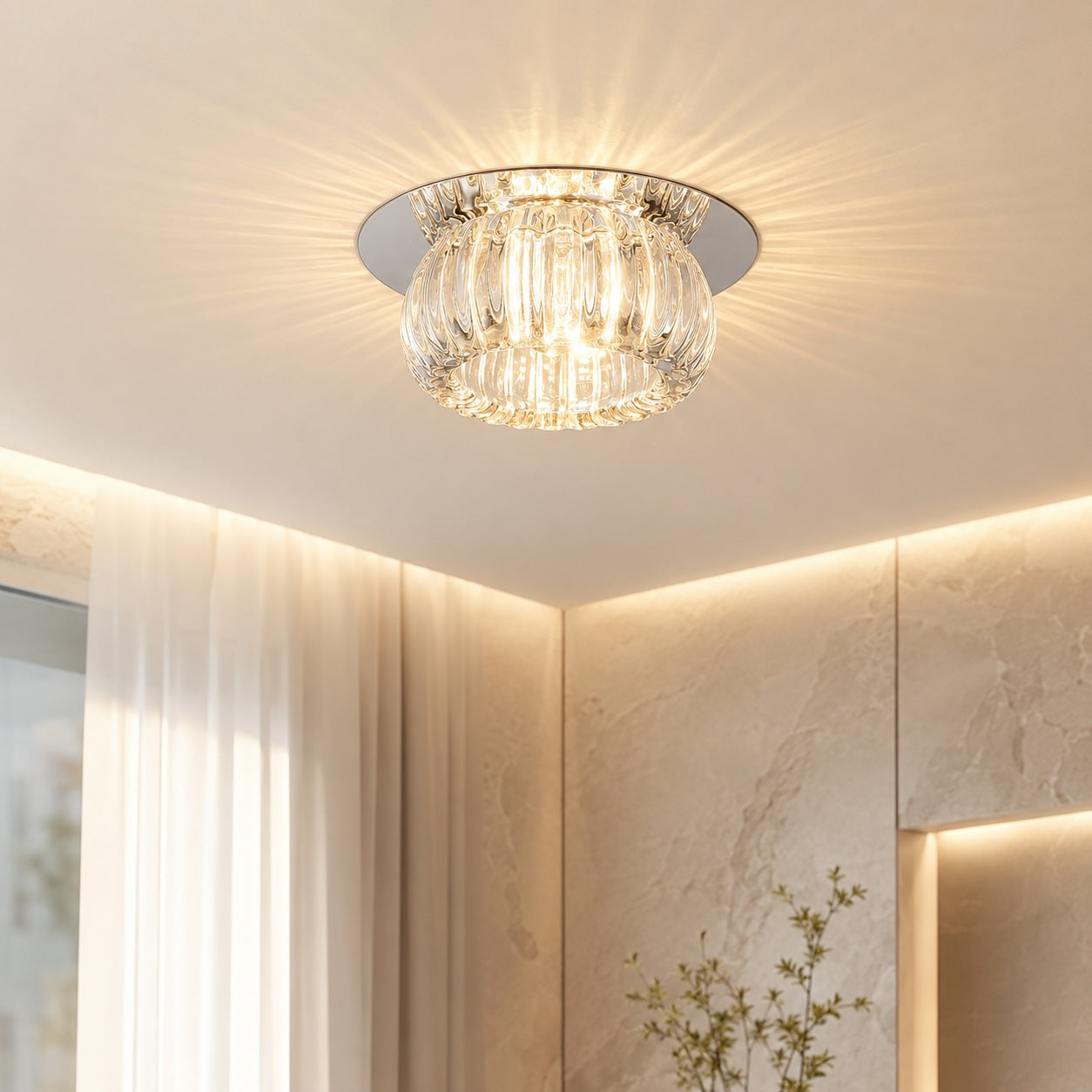 Modern Geometric Flush Mount Ceiling Light Metal Crystal LED Fixture for Ambient Illumination | ribuella