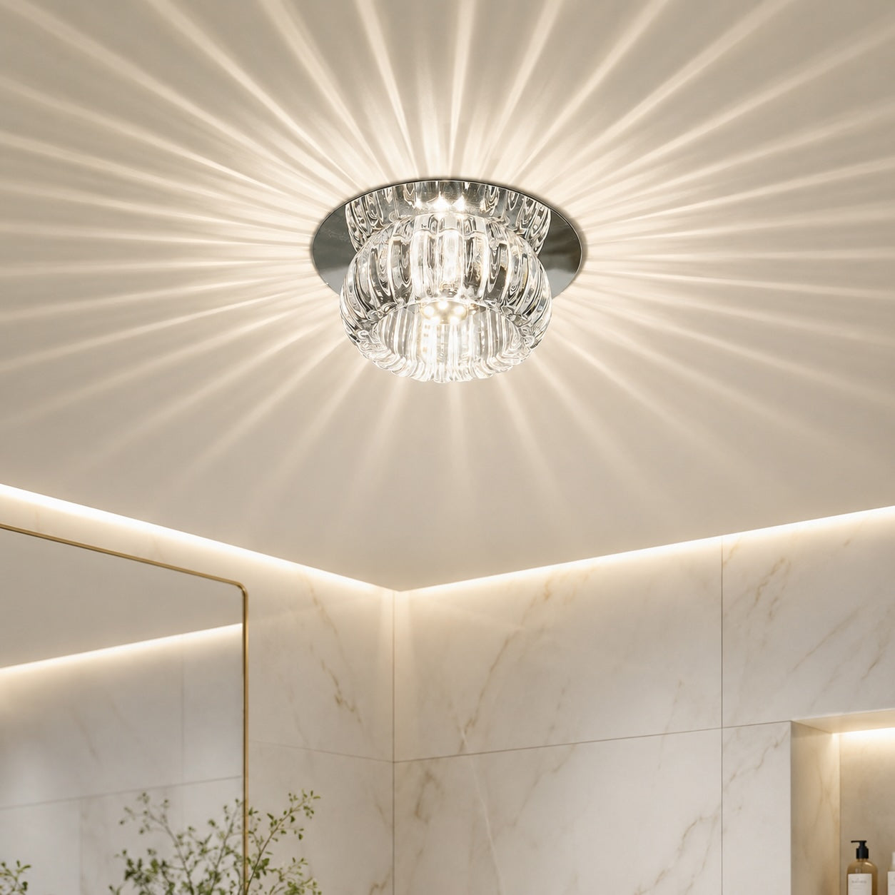 Modern Geometric Flush Mount Ceiling Light Metal Crystal LED Fixture for Ambient Illumination | ribuella