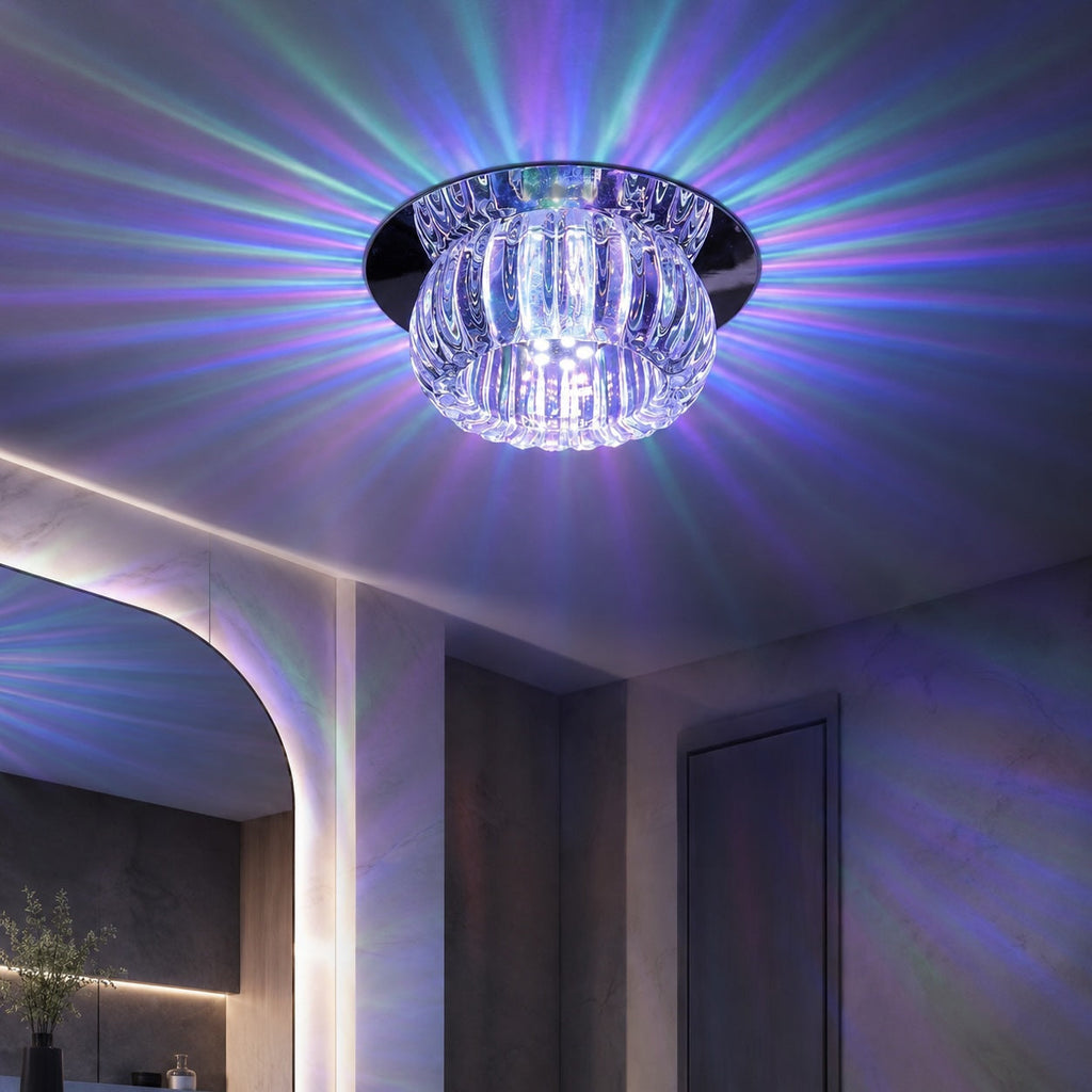 Modern Geometric Flush Mount Ceiling Light Metal Crystal LED Fixture for Ambient Illumination | ribuella