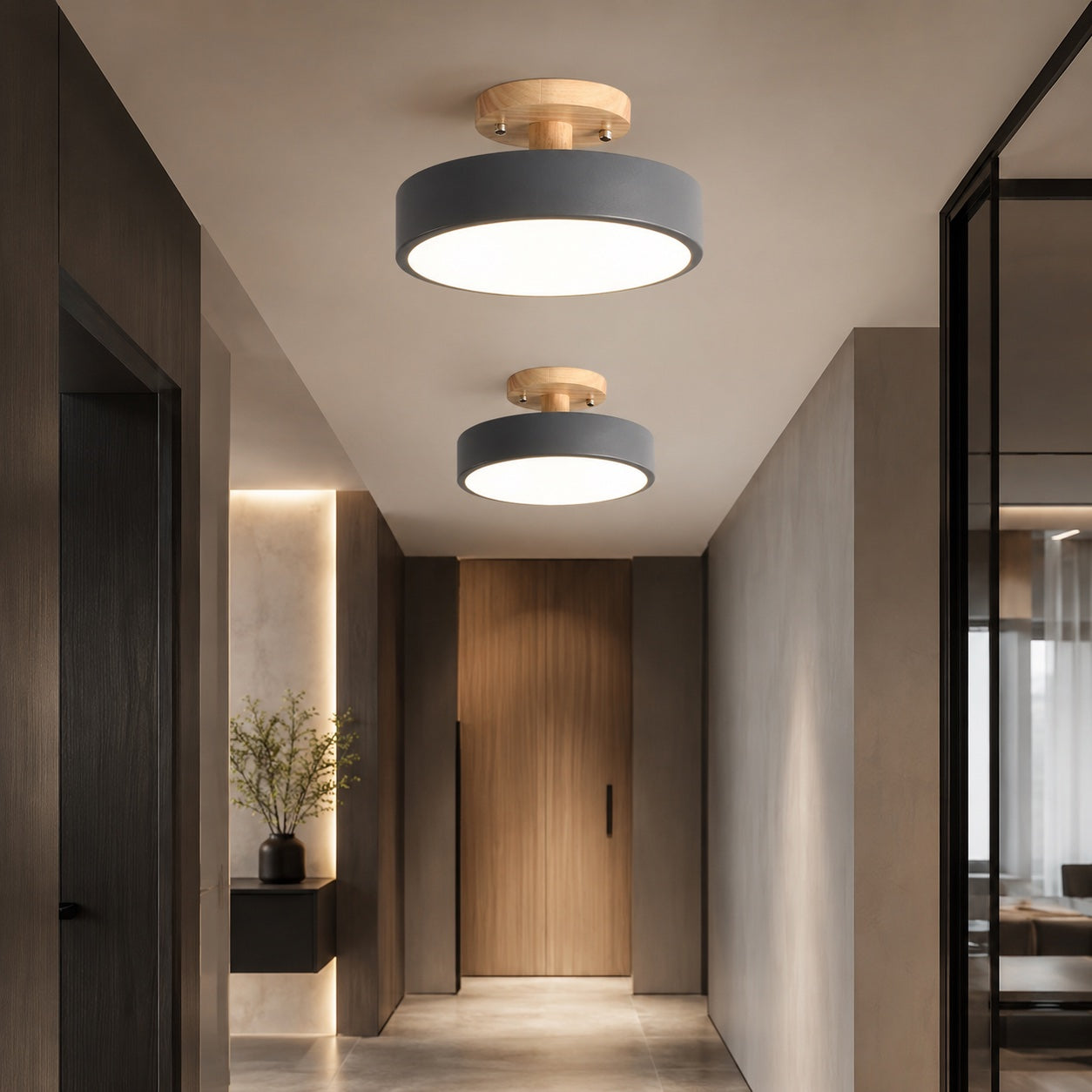 Plafonnier moderne encastré LED en métal et PVC, design géométrique, variation en 3 niveaux, 9 pouces | ribuella