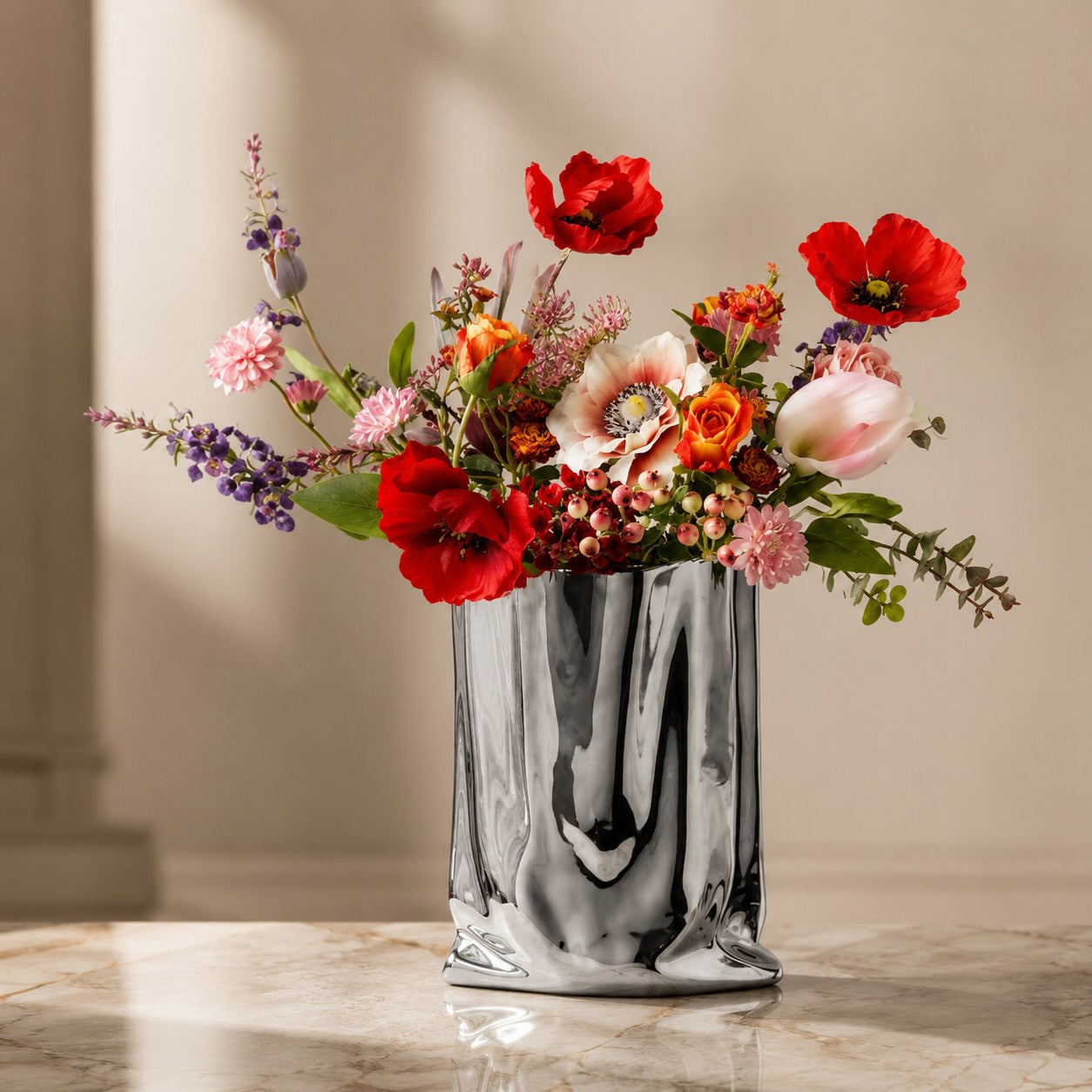 Modern Ceramic Flower Vase Paper Bag Shape 23.5 cm Decorative Accent for Home Decor | ribuella