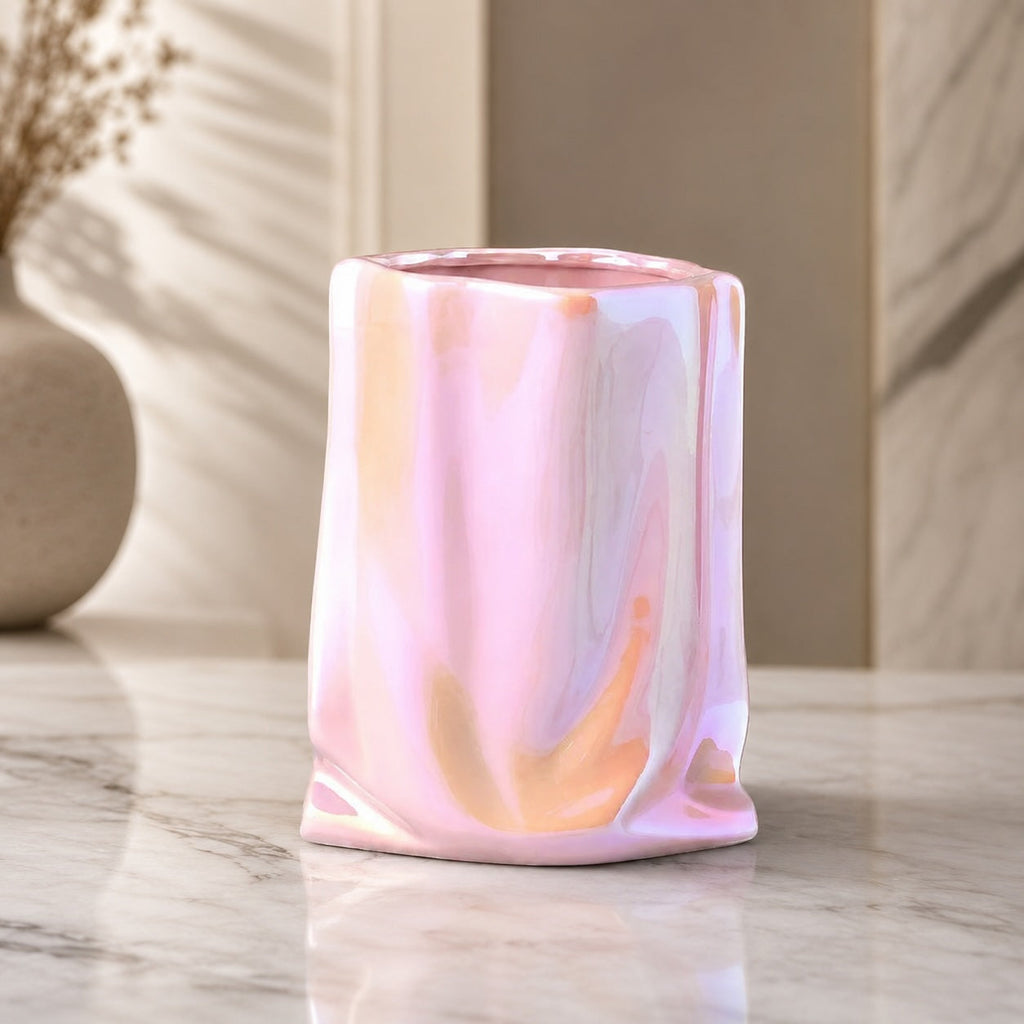 Modern Ceramic Flower Vase Paper Bag Shape 23.5 cm Decorative Accent for Home Decor | ribuella