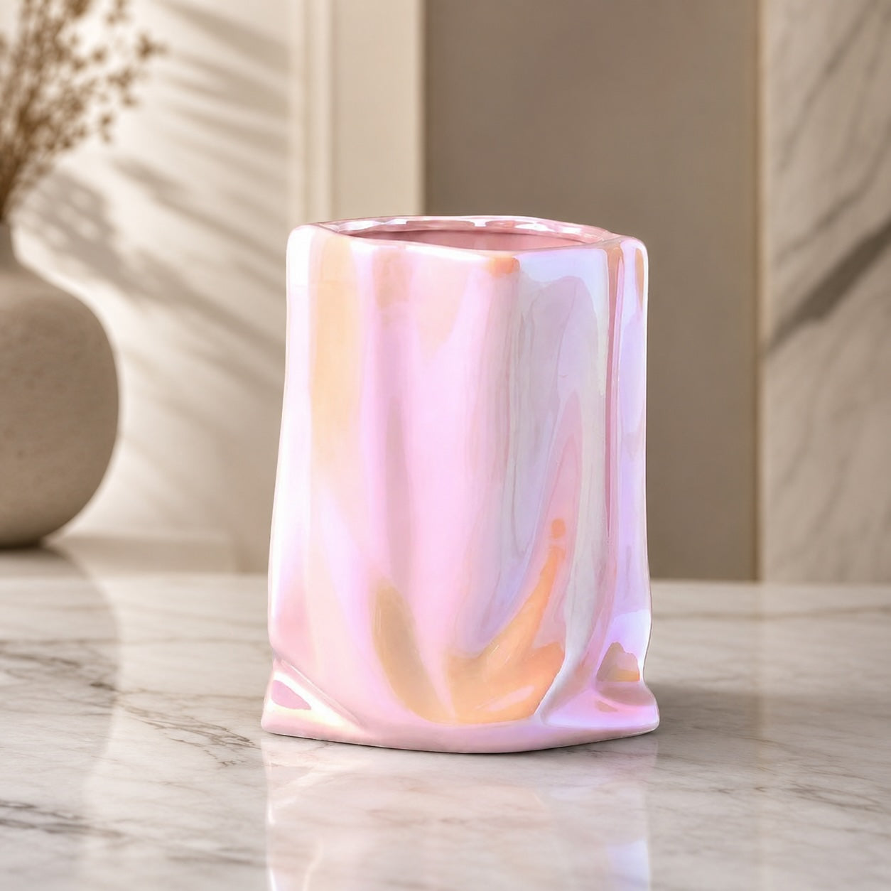 Modern Ceramic Flower Vase Paper Bag Shape 23.5 cm Decorative Accent for Home Decor | ribuella