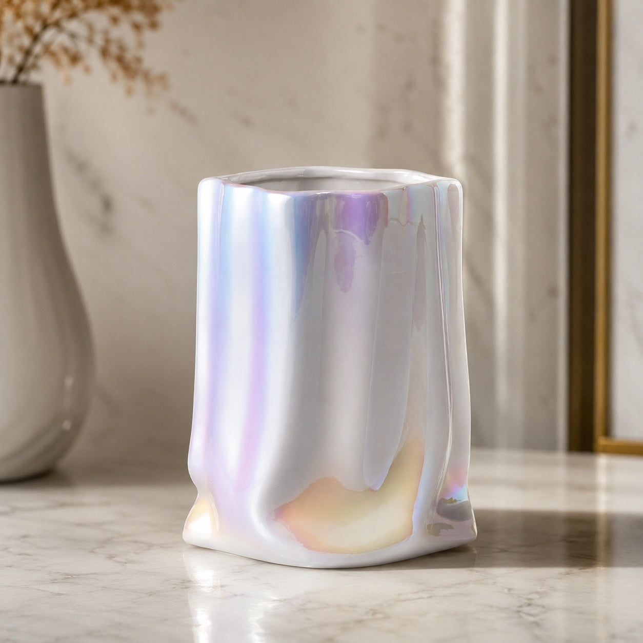 Modern Ceramic Flower Vase Paper Bag Shape 23.5 cm Decorative Accent for Home Decor | ribuella