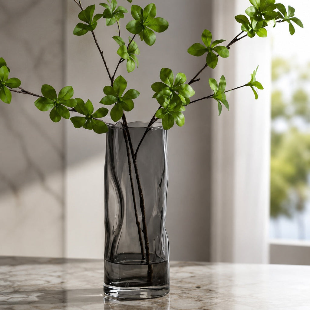 Contemporary Large Flower Vase Cylindrical Crystal Glass with Swirls Decorative Home Accent | ribuella