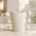 Modern Sculpted Ceramic Vase Cylindrical Base White Ceramic Handcrafted Home Decor | ribuella