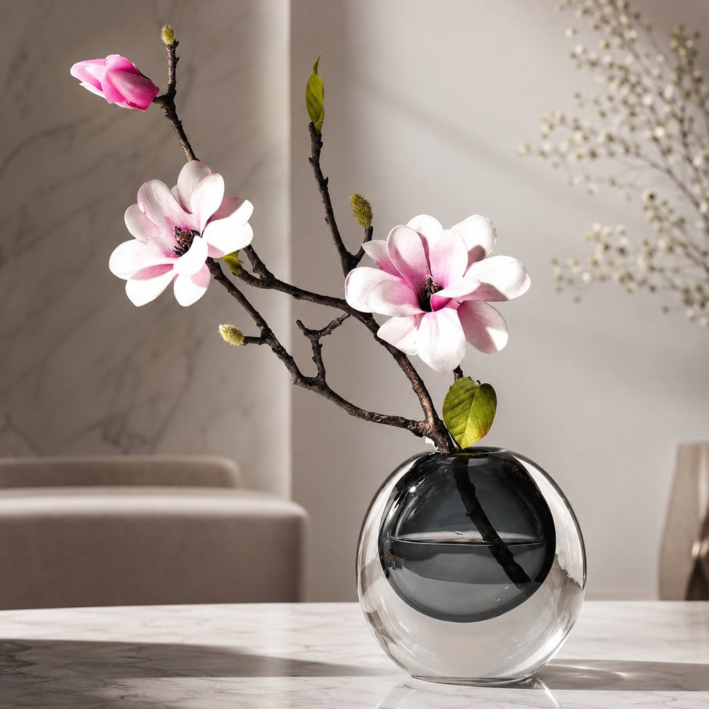 Contemporary Decorative Vase Handcrafted Glass 14.5cm Unique Refraction Design for Floral Arrangements | ribuella