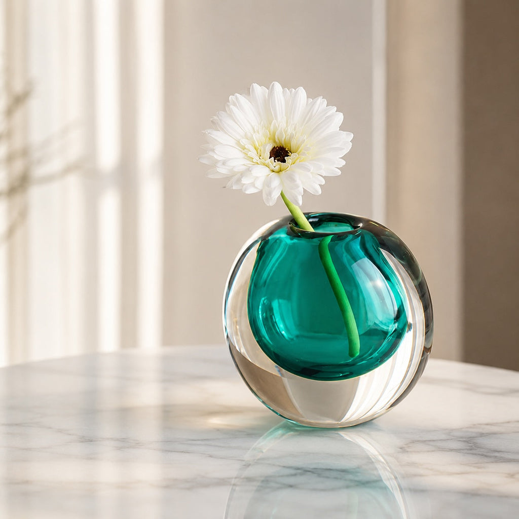 Contemporary Decorative Vase Handcrafted Glass 14.5cm Unique Refraction Design for Floral Arrangements | ribuella