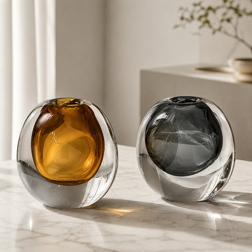 Contemporary Decorative Vase Handcrafted Glass 14.5cm Unique Refraction Design for Floral Arrangements | ribuella