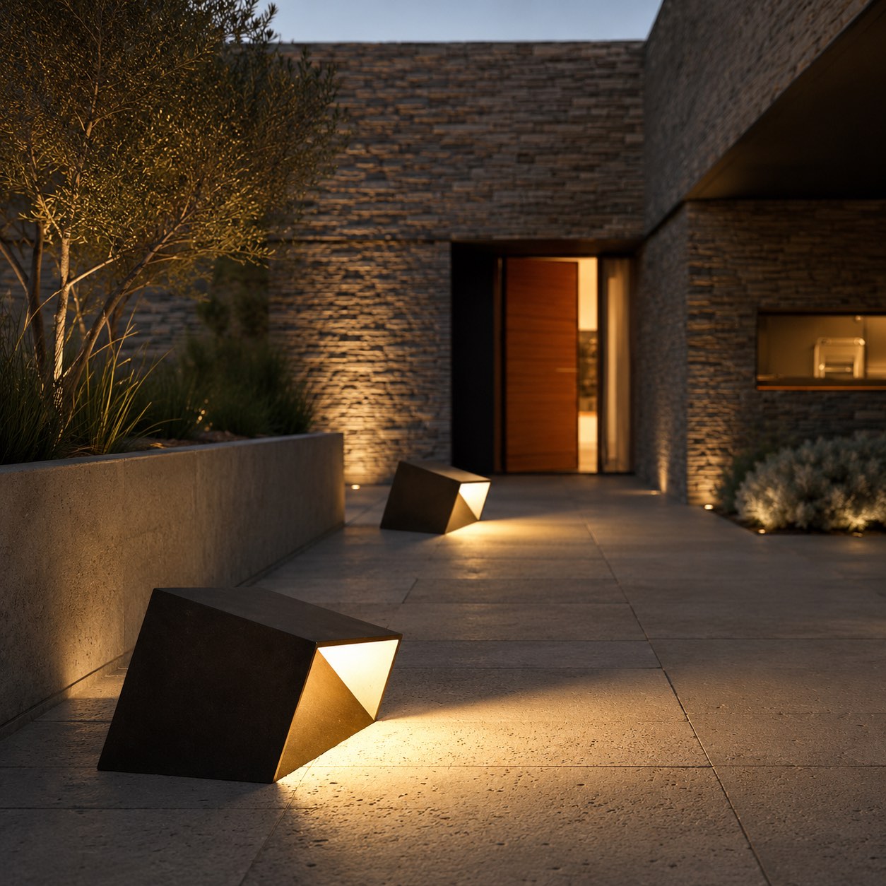 Lampade solari da giardino, luce LED da esterno moderna a cubo, paletto in acciaio inox e vetro, IP54, 3000 K | ribuella