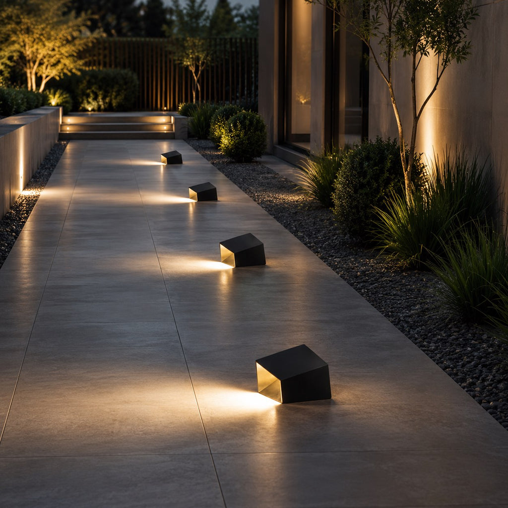 Lampade solari da giardino, luce LED da esterno moderna a cubo, paletto in acciaio inox e vetro, IP54, 3000 K | ribuella