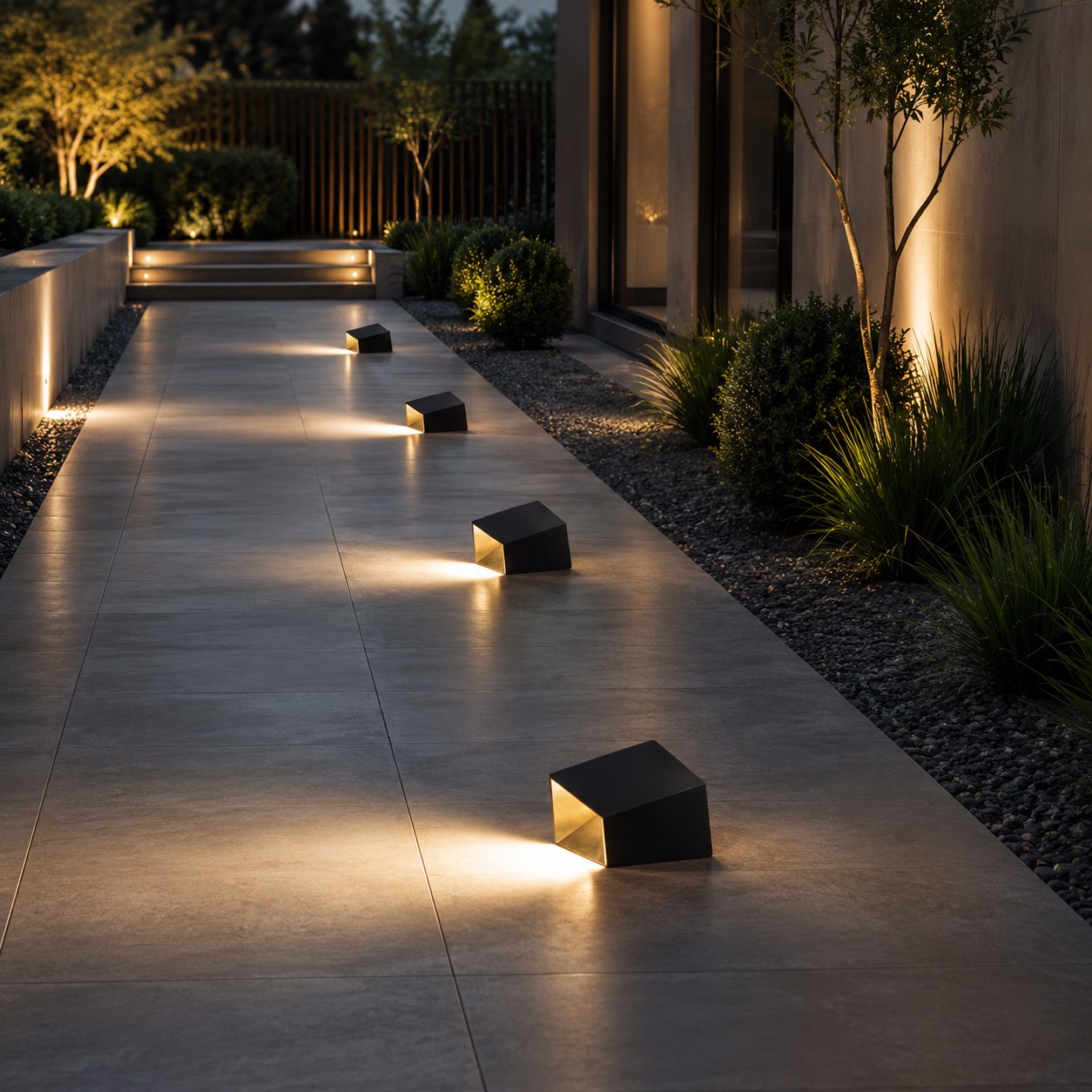 Lampade solari da giardino, luce LED da esterno moderna a cubo, paletto in acciaio inox e vetro, IP54, 3000 K | ribuella