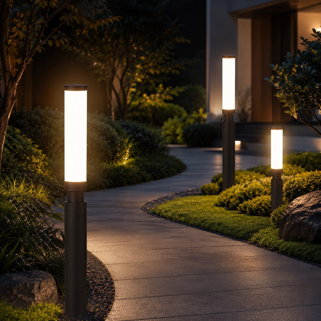 Modern Outdoor Bollard Light Waterproof Aluminum Acrylic 6W LED Warm White IP55 Garden Lights | ribuella