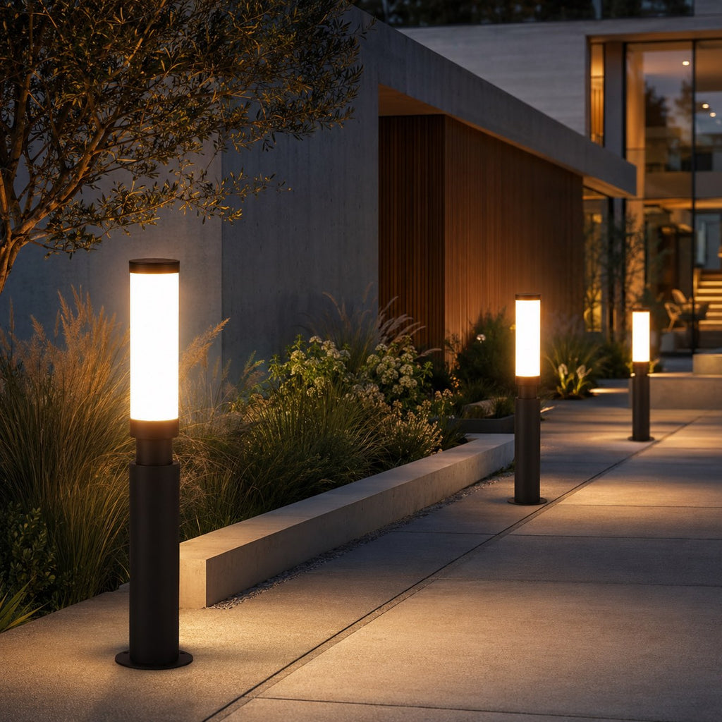 Modern Outdoor Bollard Light Waterproof Aluminum Acrylic 6W LED Warm White IP55 Garden Lights | ribuella